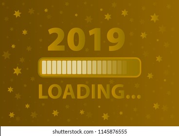New Year 2019 loading golden greeting card with progress bar and stars