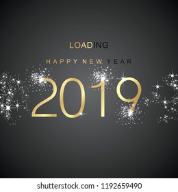 New Year 2019 loading spark firework gold black vector greeting card