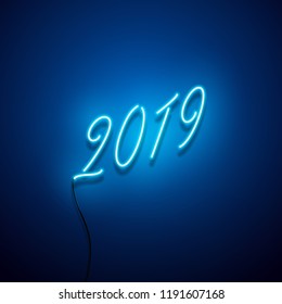 New year 2019 neon sign. Vector background. 