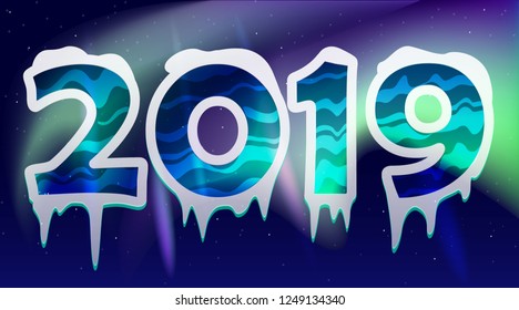 New year 2019. night background with aurora