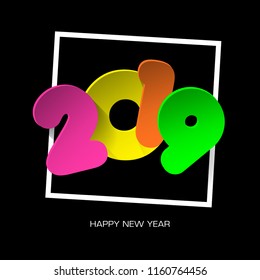 New year 2019 paper colorful numbers on white background. Vector illustration. Decorative greeting card 2019 new year.