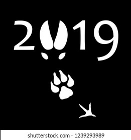 New Year 2019 - the year of the pig: the trail of the pig, dog, rooster