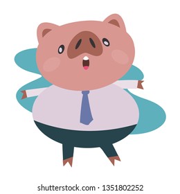 New Year 2019 year of Portrait Cute pig Big boss business suit.Vector cartoon illustration isolated characters. 