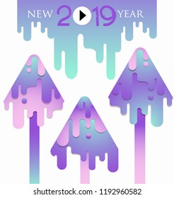 New year 2019 poster with digital abstract trees and polar lights. Vector illustration