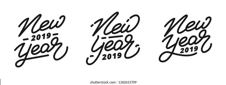 New Year 2019. Set of hand lettering labels for New Year