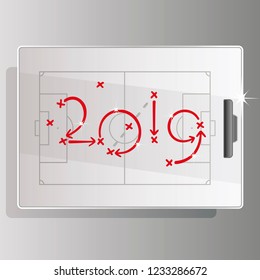 New Year 2019 Soccer strategy goal white board background