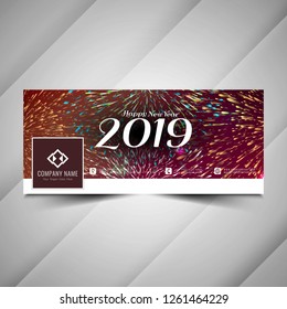 New Year 2019 social media colorful banner template vector