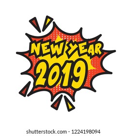 New year 2019 text comic book vector