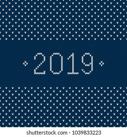 New Year 2019. Winter Holiday Seamless Knitted Background. Wool Knitting Pattern