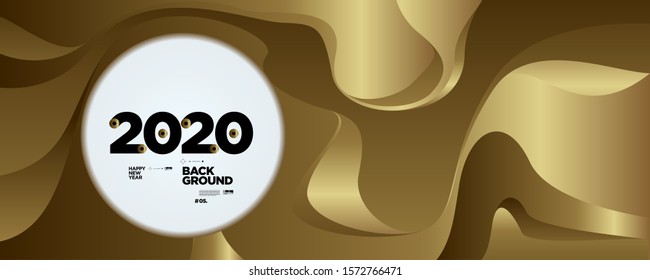 New Year 2020 Abstract Geometric and Fluid Gold Background for Banner, card, social media story, and poster. Vector in eps 10
