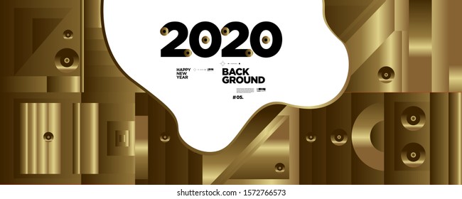 New Year 2020 Abstract Geometric and Fluid Gold Background for Banner, card, social media story, and poster. Vector in eps 10
