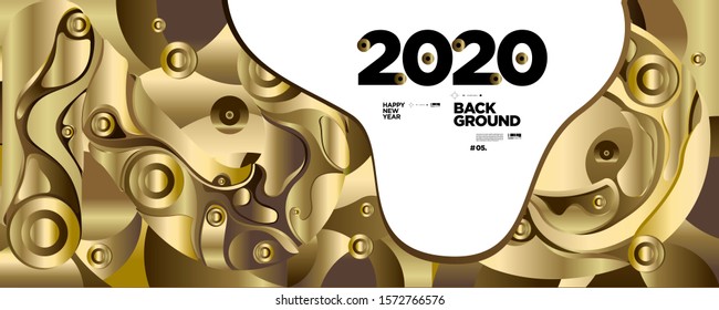 New Year 2020 Abstract Geometric and Fluid Gold Background for Banner, card, social media story, and poster. Vector in eps 10
