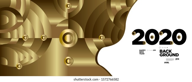 New Year 2020 Abstract Geometric and Fluid Gold Background for Banner, card, social media story, and poster. Vector in eps 10
