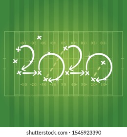 New Year 2020 American Football strategy for goal green background