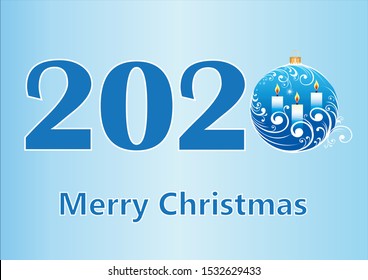 New Year 2020 background with ball and candles. Vector illustration 