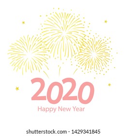 New year 2020 background illustration with gold fireworks