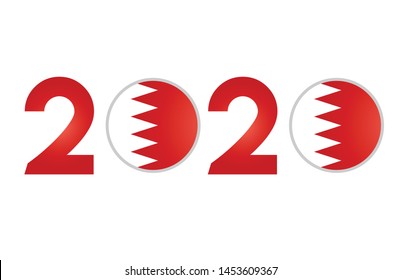 New Year 2020 with Bahrain Flag Isolated on White Background - Vector Illustration