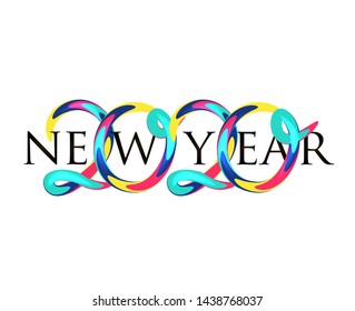 New year 2020 banner with colorful volume numbers. Vector illustration