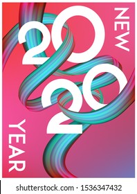 new year 2020 banner with levitating ribbons and numbers. Vector illlustration