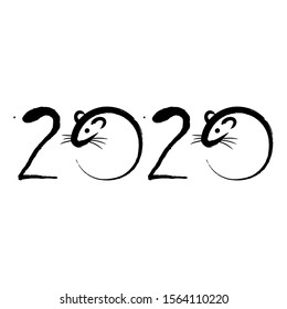 New Year 2020 black and white logo with symbols of rats for zeros