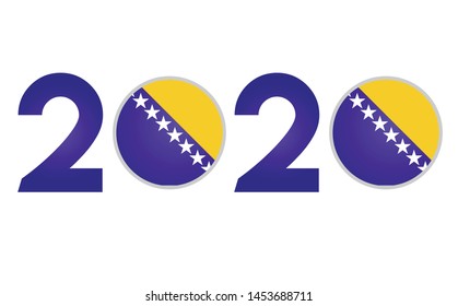 New Year 2020 with Bosnia  Flag Isolated on White Background - Vector Illustration