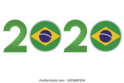 New Year 2020 with Brazil Flag isolated on White Background - Vector Illustration