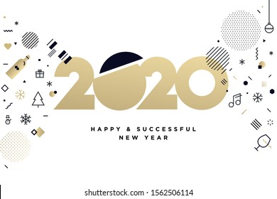 New Year 2020 Business Greeting Card. Vector illustration concept for background, greeting card, website and mobile website banner, party invitation card, social media banner, marketing material.