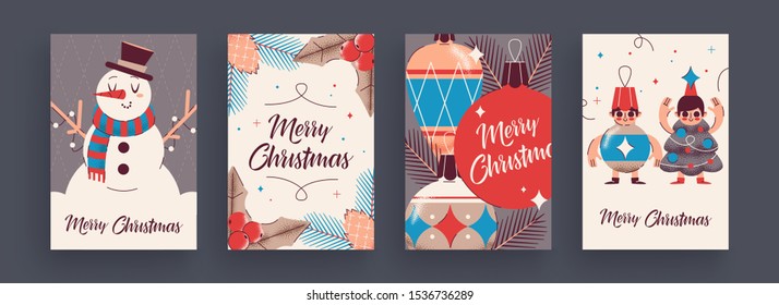 New Year 2020 And Christmas Greeting Card collection. Cute holiday themed attributes and situations