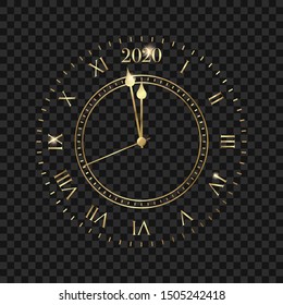 New Year 2020 clock. Golden clock with 2020 countdown midnight