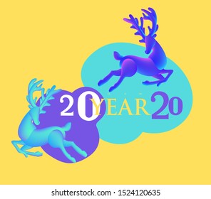new year 2020 colorful digital poster with reindeers. Vector illustration