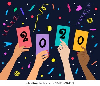 New Year 2020 concept on dark background. Vector illustration.