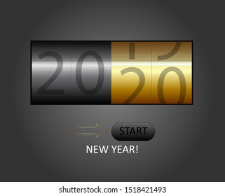 New Year 2020 counter. Vector element for web design with start button. Happy New year.