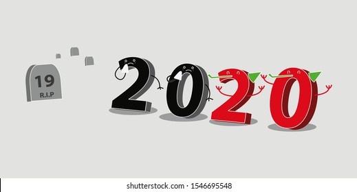 New Year 2020 Creative Design Concept. 
2019-2020 change represents the new year 2020