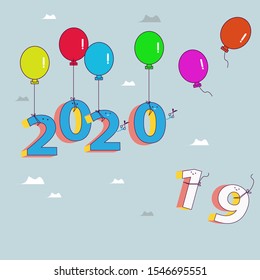 New Year 2020 Creative Design Concept. 
2019-2020 change represents the new year 2020