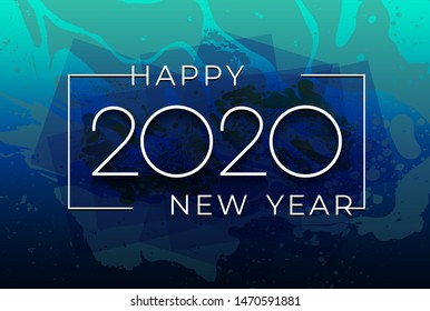 New Year 2020 Creative element for design modern cards invitations party for the New Year 2020 and Christmas. Modern design festive invitation card. Vector illustration. Isolated on blue background.