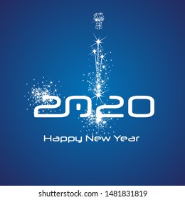 New Year 2020 cyberspace firework white blue background