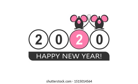 New Year, 2020. Date on a white background, two rats in cartoon style. Vector illustration.