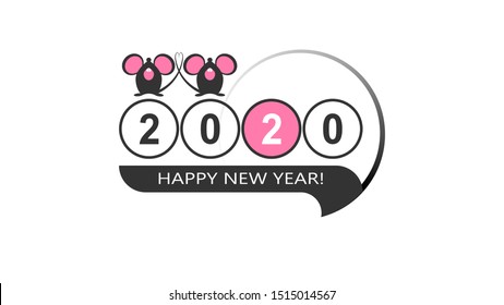New Year, 2020. Date on a white background, two rats in cartoon style. Vector illustration.