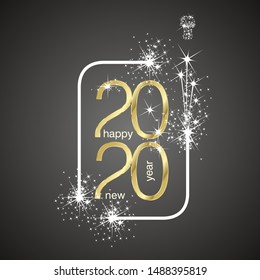 New Year 2020 event sparkle firework gold white light logo calendar black background
