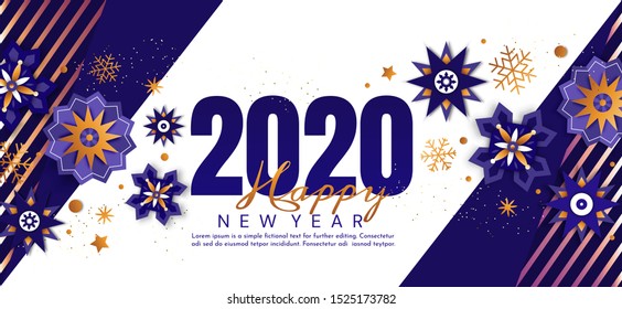 New Year 2020.  Festive vector background with decorative elements and numbers. Design for greeting card, advertising banner, flyer, invitation card.
