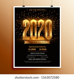 new year 2020 flyer design in black and gold colors