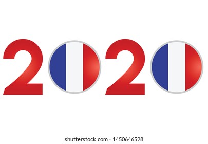 New Year 2020 with France Flag isolated on White Background - Vector Illustration