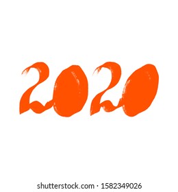 New Year 2020 freehand logo. Celebration greeting decor element. 