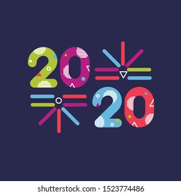 New Year 2020 geometric flat poster. Christmas bright logo concept. Vector modern Xmas party banner