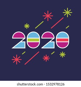 New Year 2020 geometric flat poster. Christmas bright logo concept. Vector modern Xmas party banner