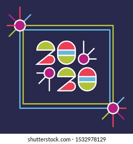 New Year 2020 geometric flat poster. Christmas bright logo concept. Vector modern Xmas party banner