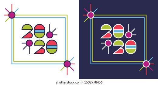 New Year 2020 geometric flat poster. Christmas bright logo concept. Vector modern Xmas party banner