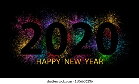 New year 2020. Glitter poster. Firework abstract poster. 2020 New Year greeting. Celebration. Holiday wallpaper. Winter holidays banner. Sparkles.