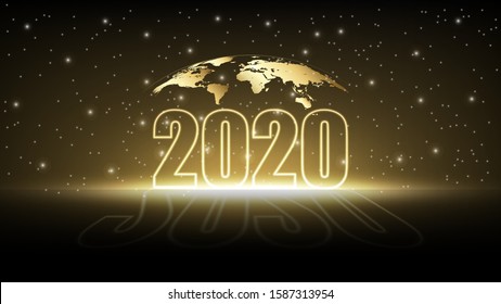 New year 2020 with gold miracle background, Global and International event, Vector illustration