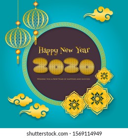 New year 2020 greeting illustration with chinese culture style